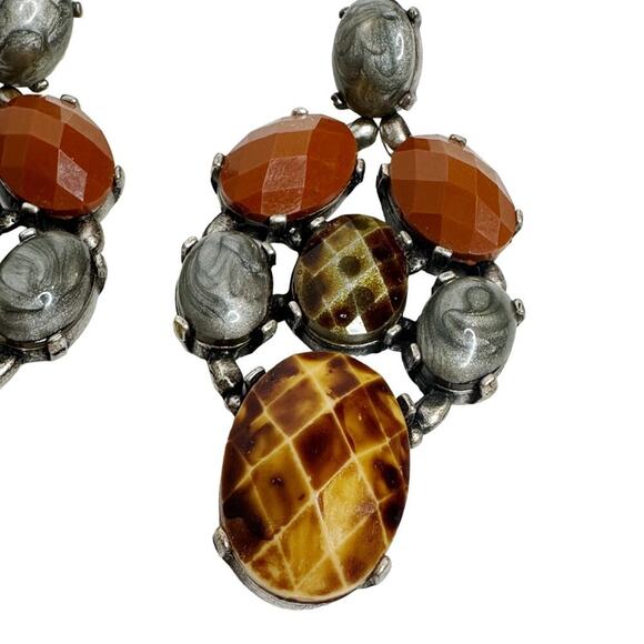 Chico's Vintage Gem Earrings Earth Tones Orange Distressed Mosaic Abstract - Picture 4 of 9